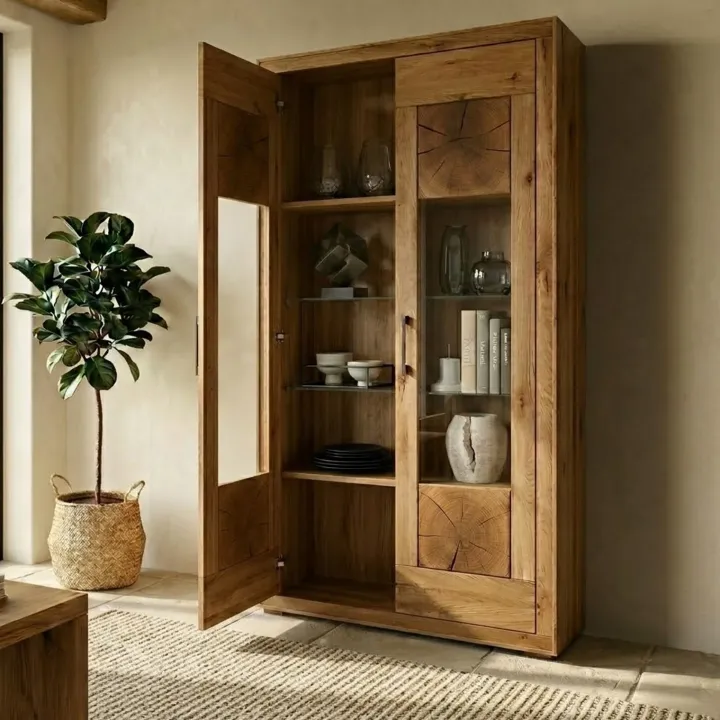 Vetrina 110x201h cm 2 ante legno massello rovere Ebania