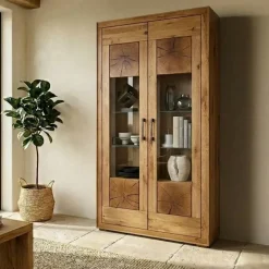 Vetrina 110x201h cm 2 ante legno massello rovere Ebania