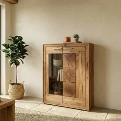Vetrina 103x135h cm 2 ante legno massello rovere Ebania