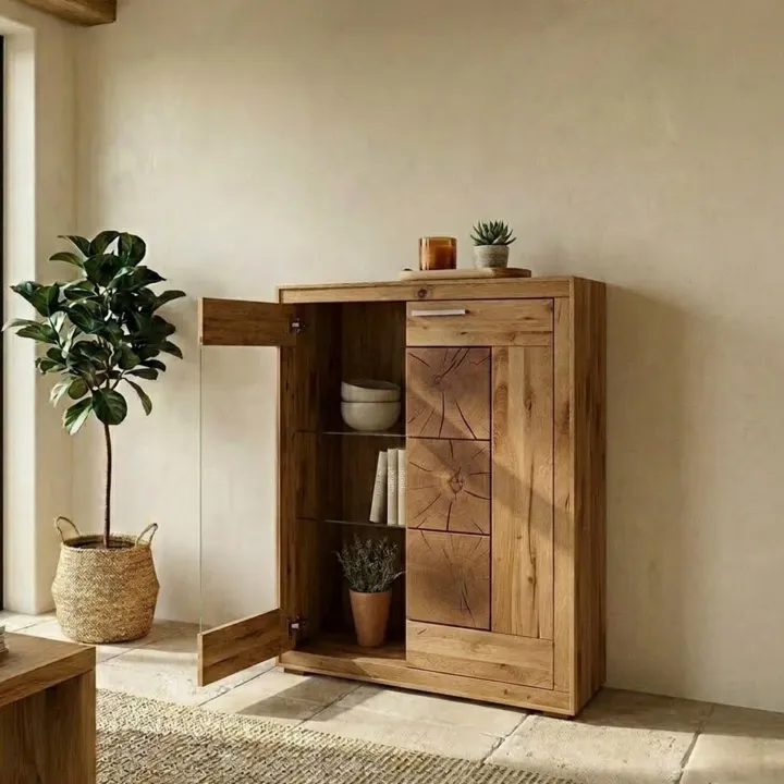 Vetrina 103x135h cm 2 ante legno massello rovere Ebania