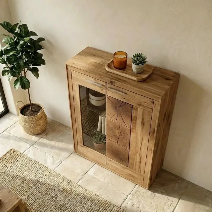 Vetrina 103x135h cm 2 ante legno massello rovere Ebania