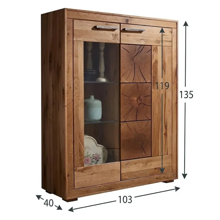 Vetrina 103x135h cm 2 ante legno massello rovere Ebania