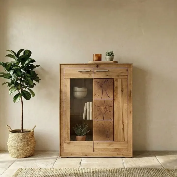 Vetrina 103x135h cm 2 ante legno massello rovere Ebania