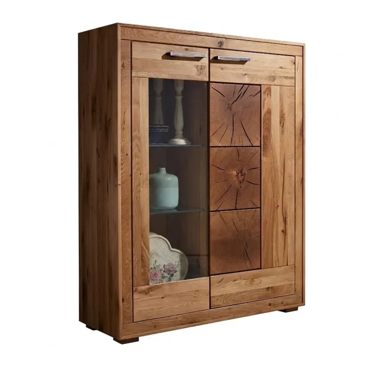 Vetrina 103x135h cm 2 ante legno massello rovere Ebania