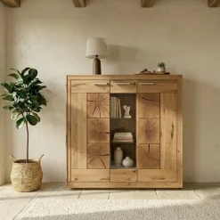 Vetrina 150x135h cm 3 ante legno massello rovere Ebania