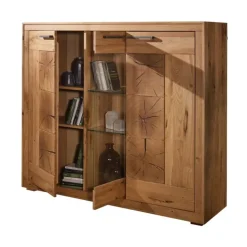 Vetrina 150x135h cm 3 ante legno massello rovere Ebania
