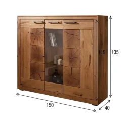 Vetrina 150x135h cm 3 ante legno massello rovere Ebania