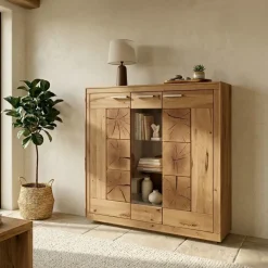 Vetrina 150x135h cm 3 ante legno massello rovere Ebania