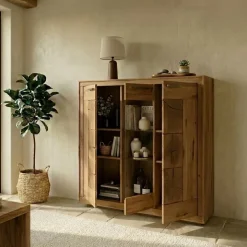 Vetrina 150x135h cm 3 ante legno massello rovere Ebania