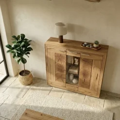 Vetrina 150x135h cm 3 ante legno massello rovere Ebania