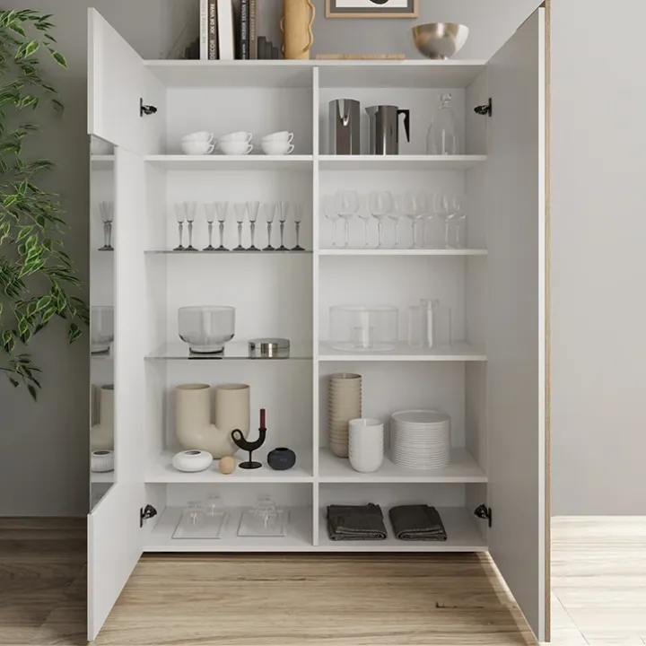Vetrina 121x168h cm 2 ante moderna bianco lucido rovere Universal