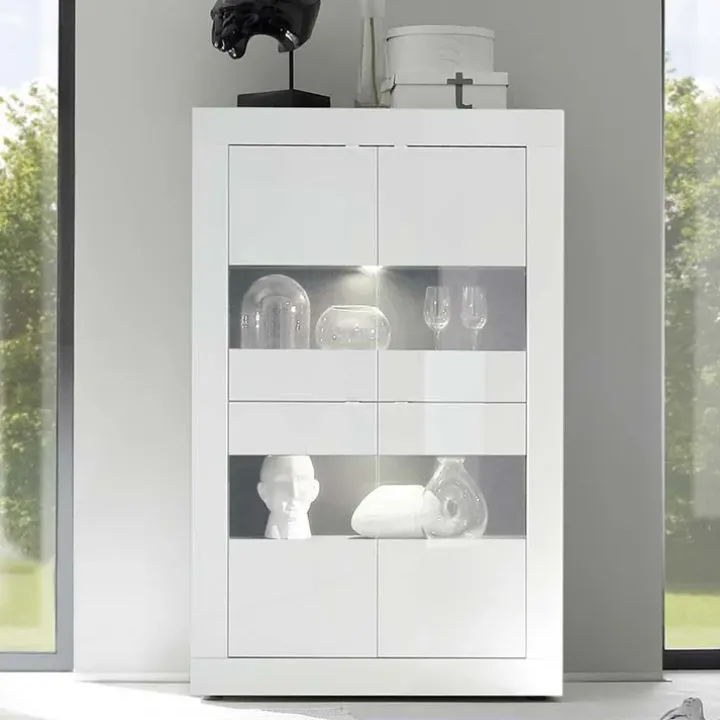 Vetrina 102x162h cm 4 ante moderna bianco lucido Eternity