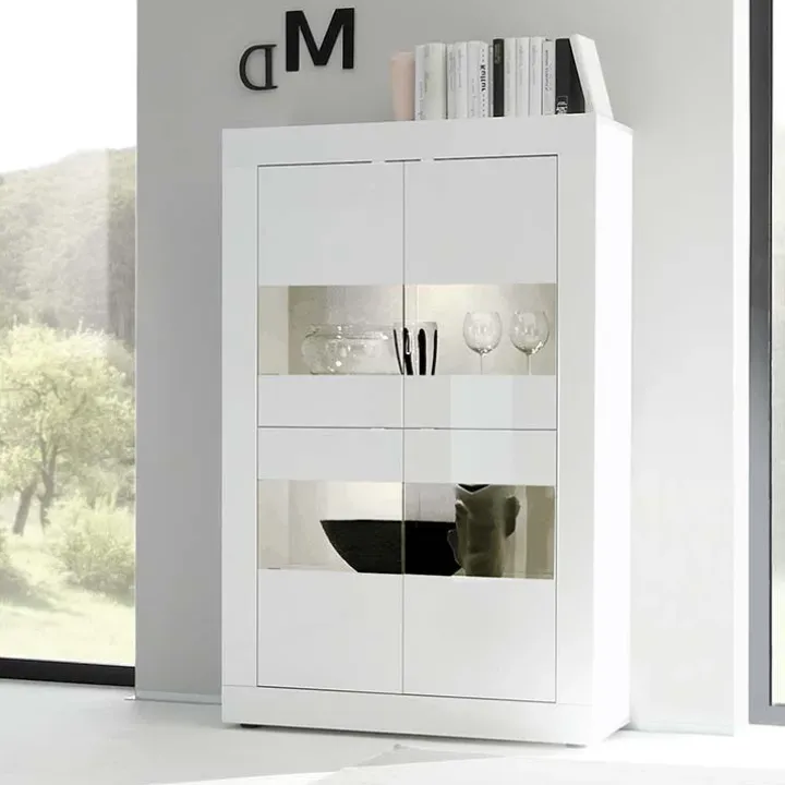 Vetrina 102x162h cm 4 ante moderna bianco lucido Eternity