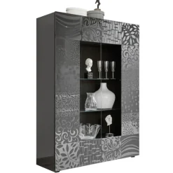 Vetrina 121x166h cm 2 ante moderna grigio scuro con serigrafia Paradise