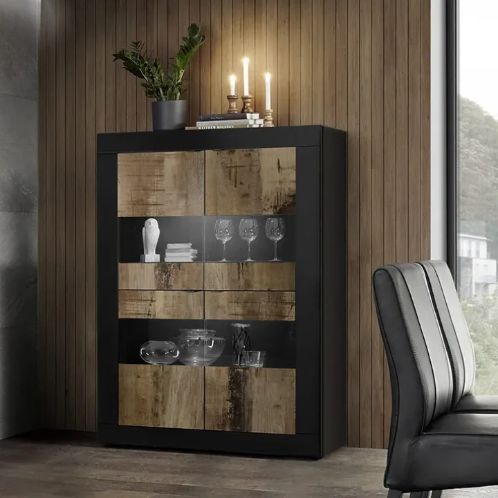 Vetrina 102x162h cm 4 ante moderna nero pero Eternity