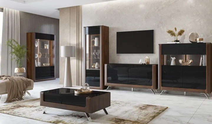 Vetrina 129x200h cm 2 ante noce nero lucido Jumbo