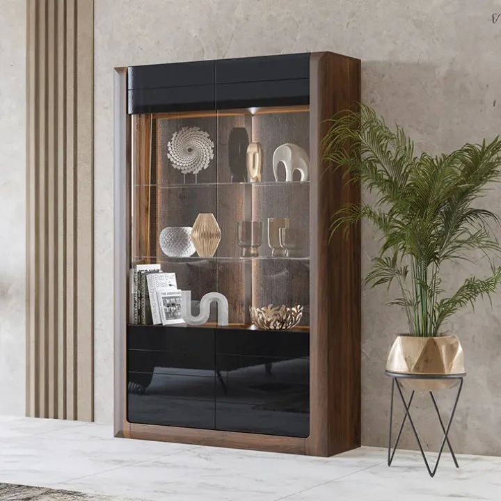 Vetrina 129x200h cm 2 ante noce nero lucido Jumbo
