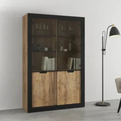 Vetrina 120x187h cm 4 ante rovere rustico nero Ilyssa