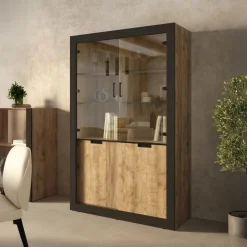 Vetrina 120x187h cm 4 ante rovere rustico nero Ilyssa