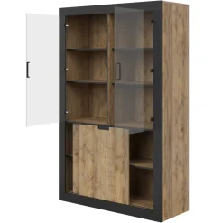 Vetrina 120x187h cm 4 ante rovere rustico nero Ilyssa