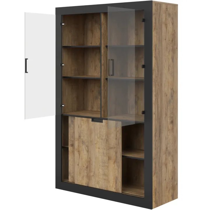 Vetrina 120x187h cm 4 ante rovere rustico nero Ilyssa