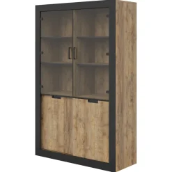 Vetrina 120x187h cm 4 ante rovere rustico nero Ilyssa