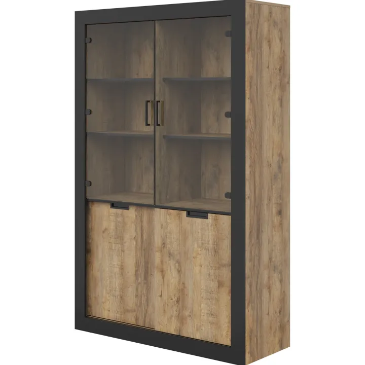 Vetrina 120x187h cm 4 ante rovere rustico nero Ilyssa