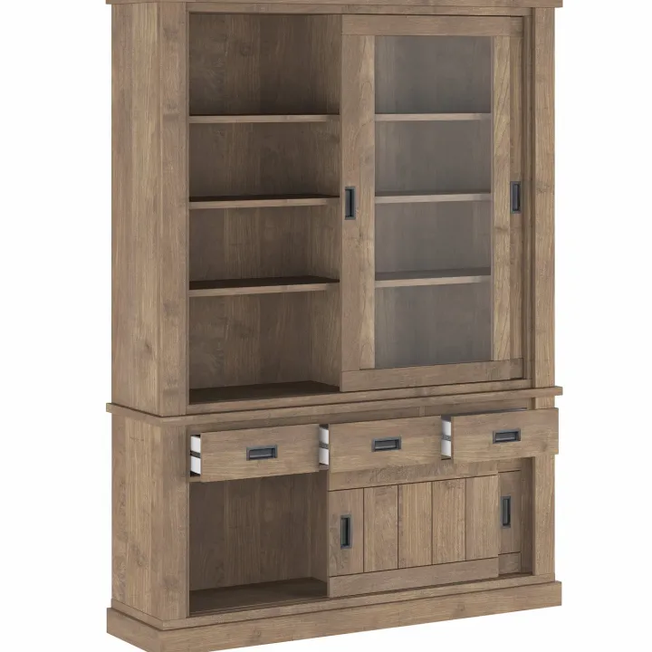 Vetrina 150x204h cm 4 ante scorrevoli 3 cassetti soggiorno noce nero Islen