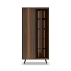 Vetrina 94x196h cm con led 2 ante 5 ripiani reversibile soggiorno noce Bois
