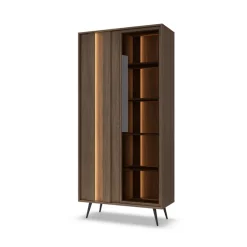 Vetrina 94x196h cm con led 2 ante 5 ripiani reversibile soggiorno noce Bois