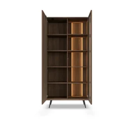 Vetrina 94x196h cm con led 2 ante 5 ripiani reversibile soggiorno noce Bois