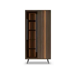 Vetrina 94x196h cm con led 2 ante 5 ripiani reversibile soggiorno noce Bois