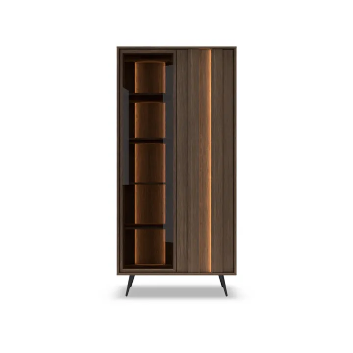 Vetrina 94x196h cm con led 2 ante 5 ripiani reversibile soggiorno noce Bois