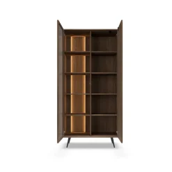 Vetrina 94x196h cm con led 2 ante 5 ripiani reversibile soggiorno noce Bois