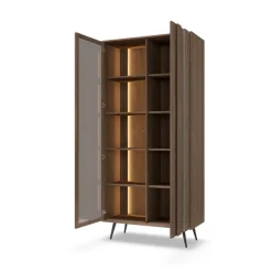 Vetrina 94x196h cm con led 2 ante 5 ripiani reversibile soggiorno noce Bois