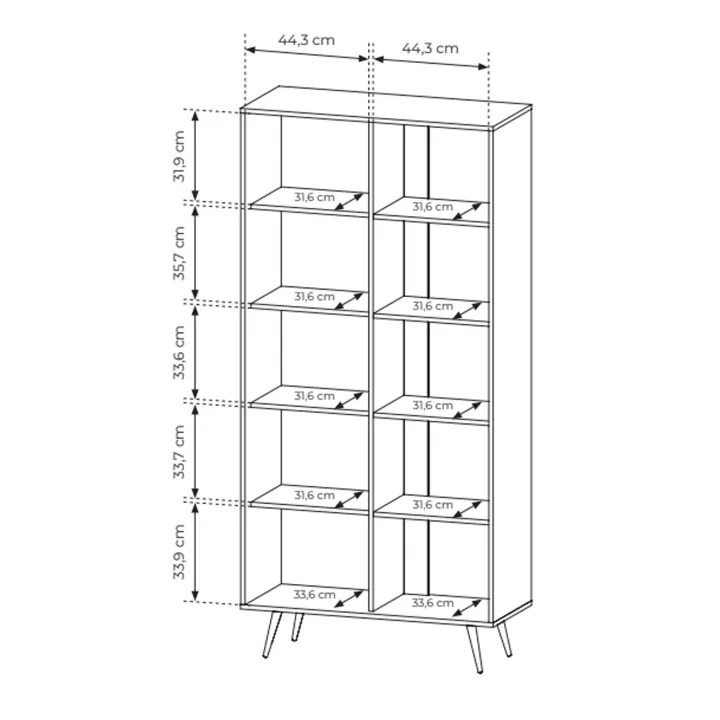 Vetrina 94x196h cm con led 2 ante 5 ripiani reversibile soggiorno noce Bois