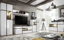 Vetrina 70x197h cm soggiorno moderno bianco opaco e lucido Mackay Gihome®