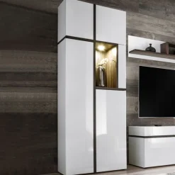 Vetrina 70x197h cm soggiorno moderno bianco opaco e lucido Mackay Gihome®
