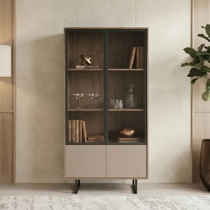Vetrinetta moderna 90x190h cm 2 ante rovere scuro tortora Domus