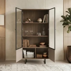 Vetrinetta moderna 90x190h cm 2 ante rovere scuro tortora Domus
