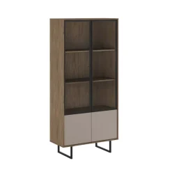 Vetrinetta moderna 90x190h cm 2 ante rovere scuro tortora Domus