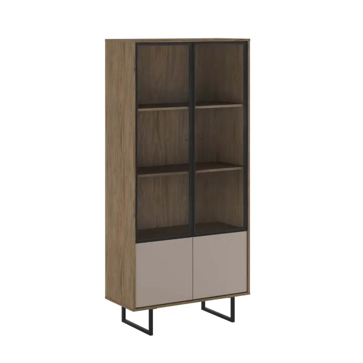 Vetrinetta moderna 90x190h cm 2 ante rovere scuro tortora Domus