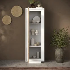 Vetrinetta 67x197cm 1 anta moderna bianco opaco rovere chiaro Deluxe