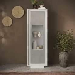 Vetrinetta 67x197cm 1 anta moderna bianco opaco grigio cemento Deluxe