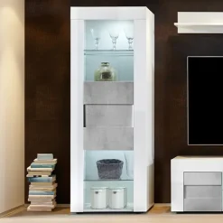 Vetrinetta 61x167h cm 1 anta bianco laccato lucido cemento Easy