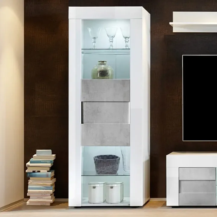 Vetrinetta 61x167h cm 1 anta bianco laccato lucido cemento Easy