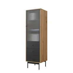 Vetrinetta 52x180h cm 1 anta 3 cassetti con led soggiorno rovere nero Herning