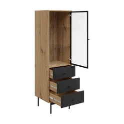 Vetrinetta 52x180h cm 1 anta 3 cassetti con led soggiorno rovere nero Herning