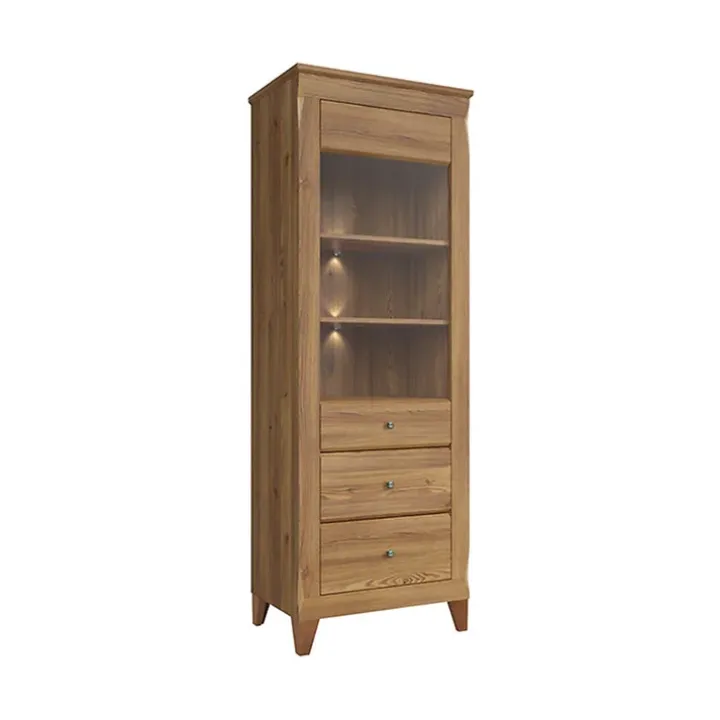 Vetrinetta 72x202h cm 1 anta 3 cassetti rovere scuro Lucca
