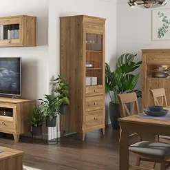 Vetrinetta 72x202h cm 1 anta 3 cassetti rovere scuro Lucca